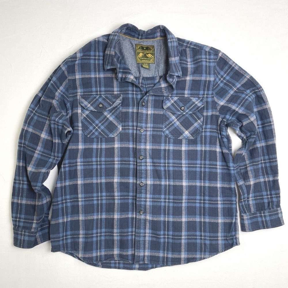 Anchorage Expedition Men's Blue Plaid Long Sleeve Flannel Size XL
